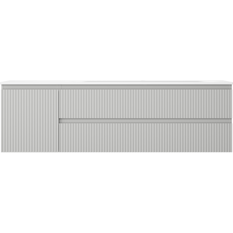 Mexen Rivel Badezimmerschrank 160 cm mit rechtem Waschbecken Vela, 2S, 1T, geriffelt, grau/weiß matt
