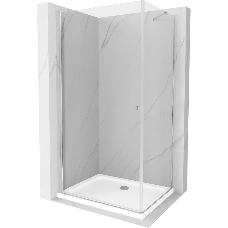 Mexen Pretoria schwenkbare Duschkabine 70 x 110 cm, transparent, Chrom + Duschwanne Flat - 852-070-110-01-00-4010