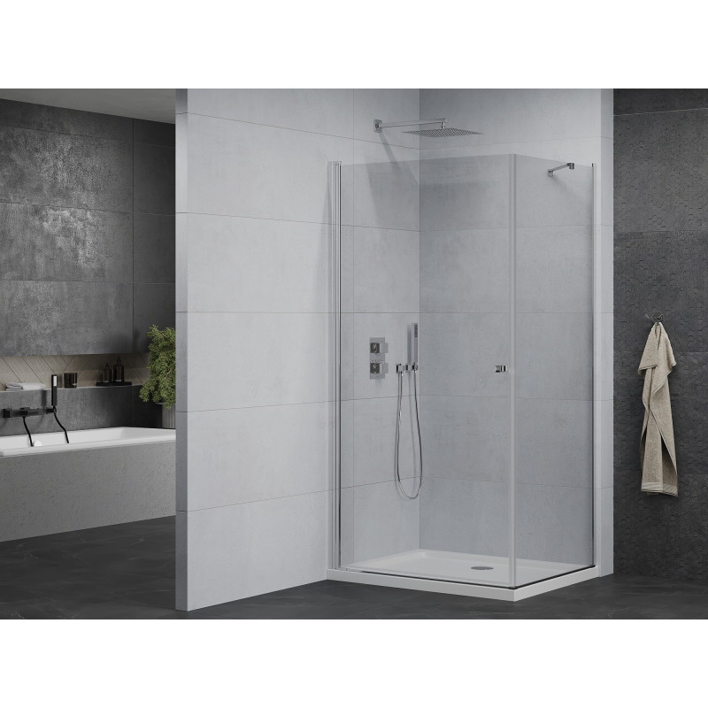 Mexen Pretoria Schwenkbare Duschkabine 70 x 120 cm, transparent, Chrom + Duschwanne Flat - 852-070-120-01-00-4010