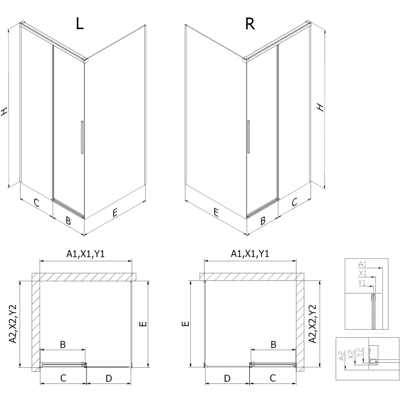Mexen Rox Schiebetür-Duschkabine rechts 140 x 95 cm, schwarzes Gitter, schwarz - 8C2-140-095-70-77-P
