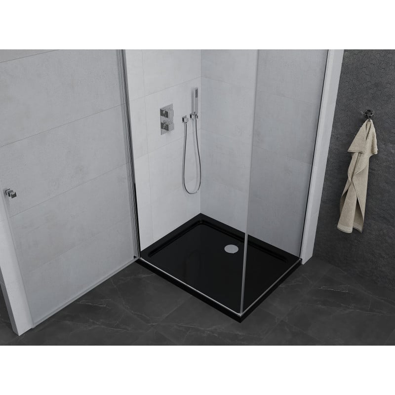 Mexen Pretoria Duschkabine, schwenkbar 70 x 80 cm, transparent, Chrom + Duschwanne Flat, schwarz - 852-070-080-01-00-4070