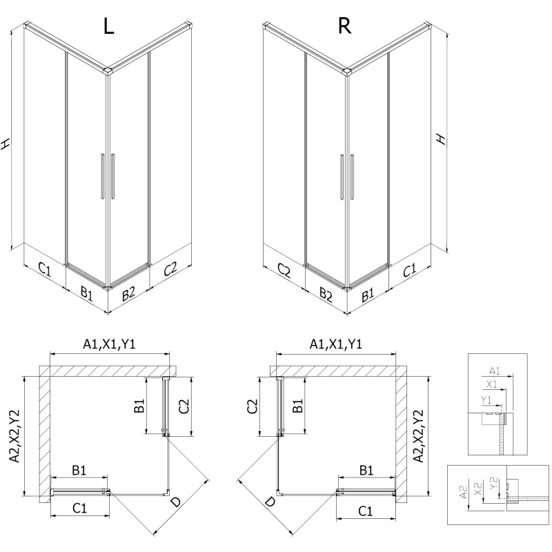 Mexen Rox Duo Duschkabine, Schiebetür 80 x 80 cm, transparent, gebürstetes Gold - 8C2D-080-080-55-00