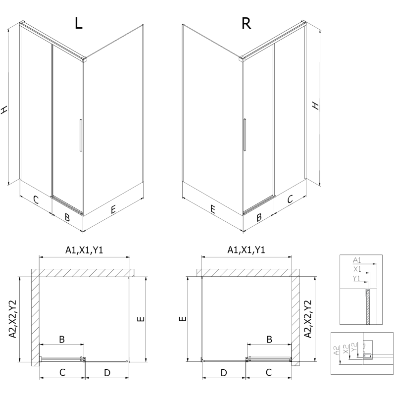 Mexen Rox Duschkabine Schiebetür 135 x 90 cm, transparent, gebürstetes Nickel - 8C2-135-090-97-00