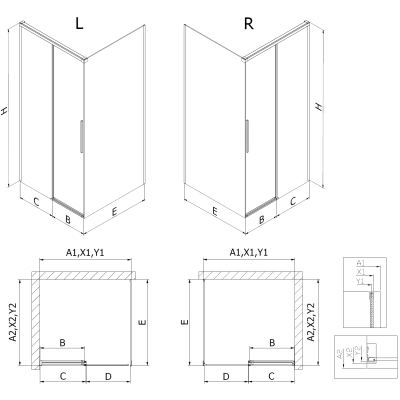 Mexen Rox Schiebeduschkabine 140 x 100 cm, transparent, gebürsteter Nickel - 8C2-140-100-97-00