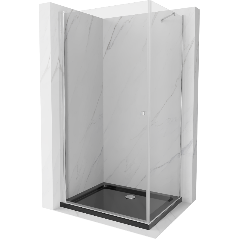 Mexen Pretoria Duschkabine, schwenkbar 80 x 70 cm, transparent, Chrom + Dusche Flat, Schwarz - 852-080-070-01-00-4070