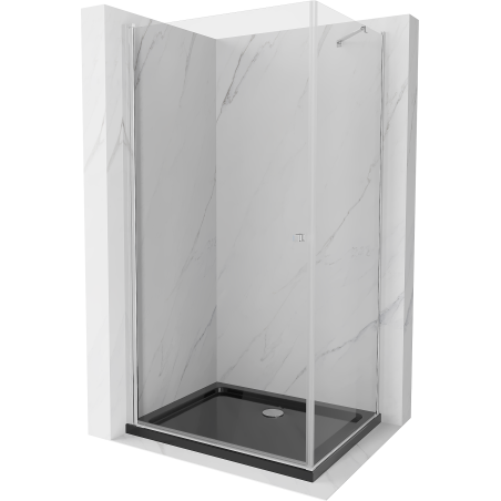 Mexen Pretoria Duschkabine schwenkbar 80 x 110 cm, transparent, Chrom + Duschwanne Flat, schwarz - 852-080-110-01-00-4070
