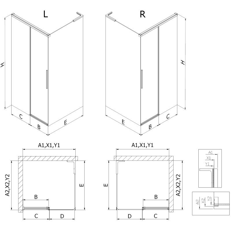 Mexen Rox L Schiebetür-Duschkabine 95 x 75 cm, transparent, Chrom - 8C2L-095-075-01-00