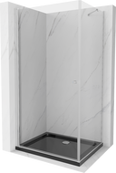Mexen Pretoria Duschkabine schwenkbar 90 x 120 cm, transparent, Chrom + Duschwanne Flat, schwarz - 852-090-120-01-00-4070