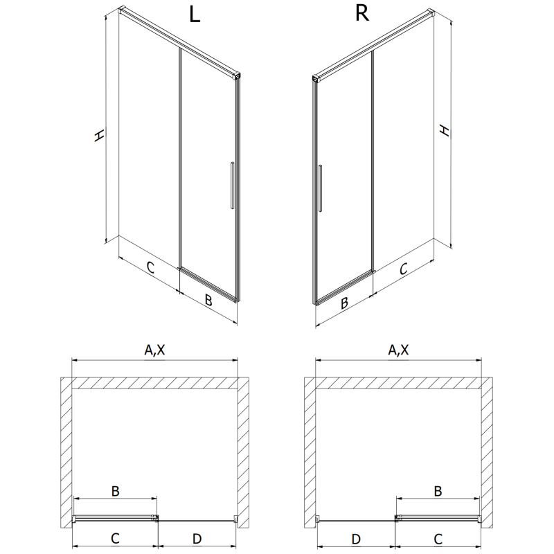 Mexen Rox Schiebetüren Dusche 155 cm, transparent, Chrom - 8C2-155-000-01-00