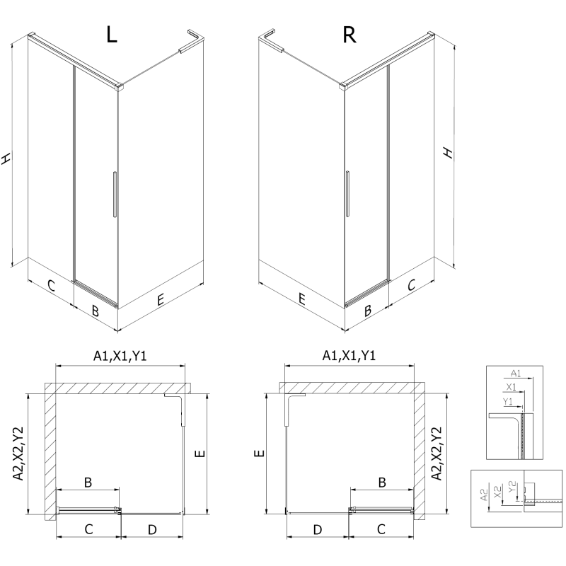 Mexen Rox L Duschkabine Schiebetür 120 x 100 cm, transparent, Roségold - 8C2L-120-100-60-00