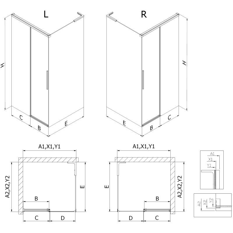 Mexen Rox L Duschkabine Schiebetür 110 x 100 cm, transparent, gebürstetes Gun Gray - 8C2L-110-100-66-00