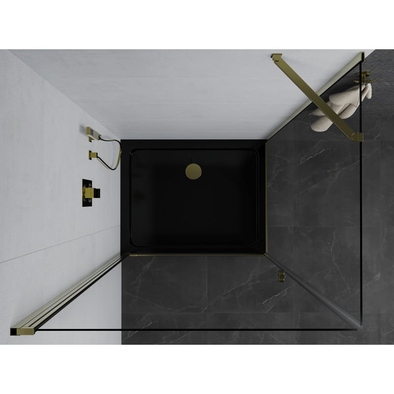 Mexen Pretoria Duschtür schwenkbar 70 x 100 cm, transparent, gold + Duschwanne Flat, schwarz - 852-070-100-50-00-4070G