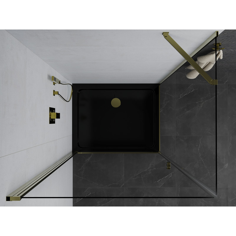 Mexen Pretoria Klappbare Duschkabine 70 x 100 cm, transparent, gold + Duschwanne Flat, schwarz - 852-070-100-50-00-4070G