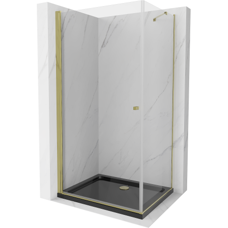 Mexen Pretoria Duschtür schwenkbar 70 x 100 cm, transparent, gold + Duschwanne Flat, schwarz - 852-070-100-50-00-4070G