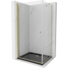Mexen Pretoria Duschkabine schwenkbar 80 x 90 cm, transparent, gold + Flat-Duschtasse, schwarz - 852-080-090-50-00-4070G