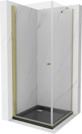 Mexen Pretoria Duschkabine Schwenktür 80 x 80 cm, transparent, gold + Duschtasse Flat, schwarz - 852-080-080-50-00-4070G