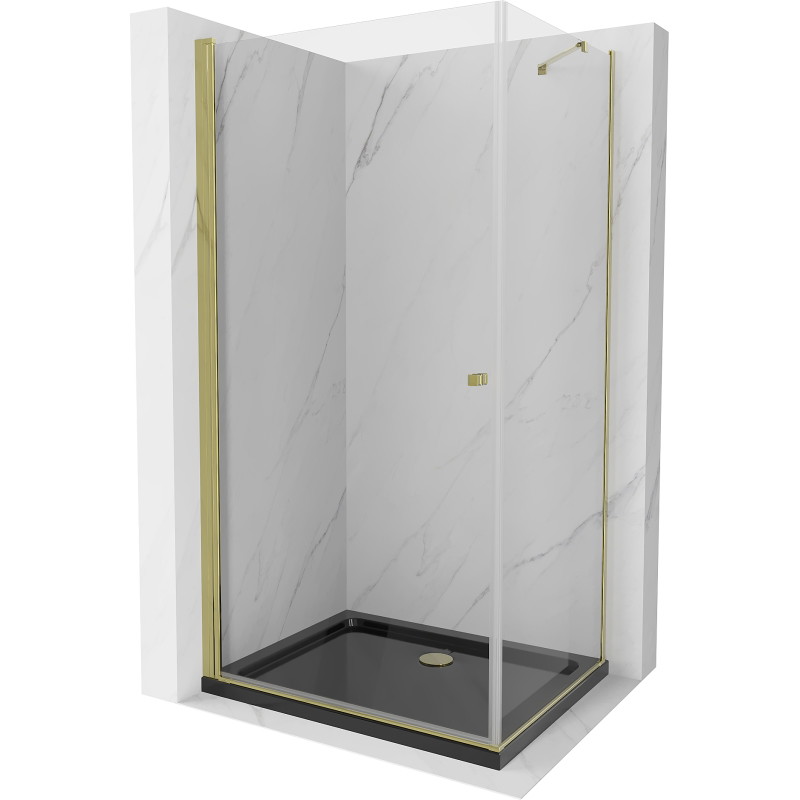Mexen Pretoria Duschkabine 80 x 100 cm, transparent, Gold + Duschwanne Flat, schwarz - 852-080-100-50-00-4070G