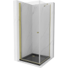 Mexen Pretoria Duschkabine, schwenkbar 90 x 90 cm, transparent, gold + Flat Duschwanne, schwarz - 852-090-090-50-00-4070G
