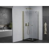 Mexen Pretoria Duschkabine mit Schwenktür 90 x 90 cm, transparent, gold + Flat Duschwanne, schwarz - 852-090-090-50-00-4070G