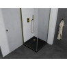 Mexen Pretoria Duschkabine, schwenkbar 90 x 90 cm, transparent, gold + Flat Duschwanne, schwarz - 852-090-090-50-00-4070G