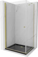 Mexen Pretoria Duschkabine schwenkbar 90 x 100 cm, transparent, gold + Duschwanne Flat, schwarz - 852-090-100-50-00-4070G