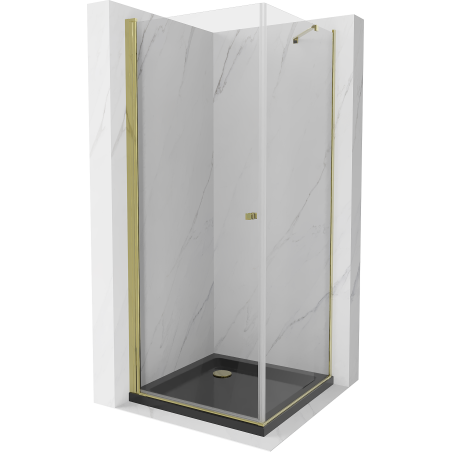 Mexen Pretoria Duschecke schwenkbar 100 x 100 cm, transparent, golden + Flat Duschwanne, schwarz - 852-100-100-50-00-4070G