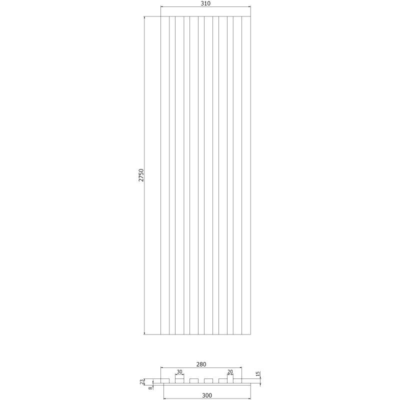 Mexen Lam-F Akustische Wandpaneele 275 x 30 cm, Filz 8 mm, Technisches Furnier, Silberne Nuss - S105-275307-3015-009