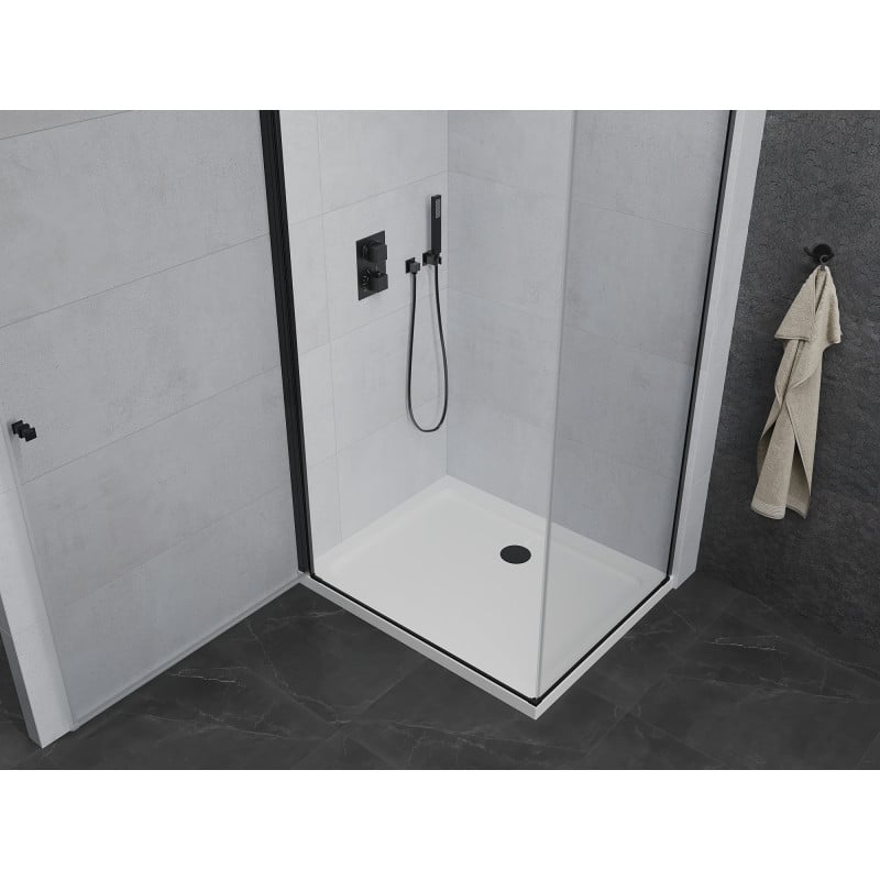 Mexen Pretoria Duschkabine mit Schwingtür 70 x 120 cm, transparent, schwarz + Duschwanne Flat - 852-070-120-70-00-4010B