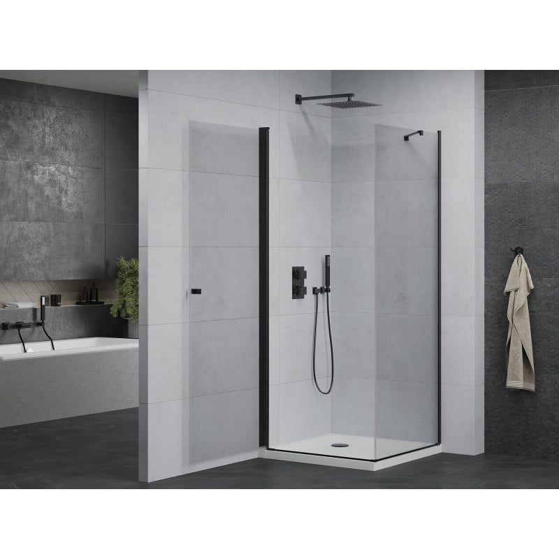 Mexen Pretoria Duschkabine schwenkbar 80 x 80 cm, transparent, schwarz + Duschwanne Flat - 852-080-080-70-00-4010B