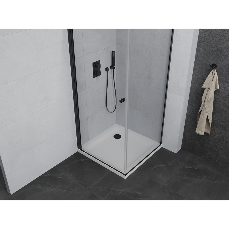 Mexen Pretoria drehbare Duschkabine 80 x 80 cm, transparent, schwarz + Flat Duschwanne - 852-080-080-70-00-4010B