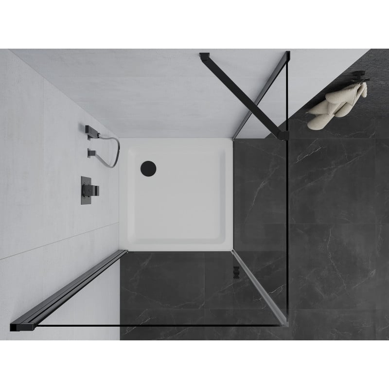 Mexen Pretoria Duschkabine schwenkbar 80 x 80 cm, transparent, schwarz + Duschwanne Flat - 852-080-080-70-00-4010B