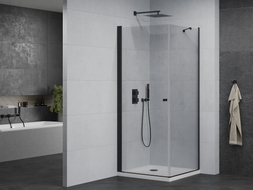 Mexen Pretoria Duschkabine schwenkbar 80 x 80 cm, transparent, schwarz + Duschwanne Flat - 852-080-080-70-00-4010B