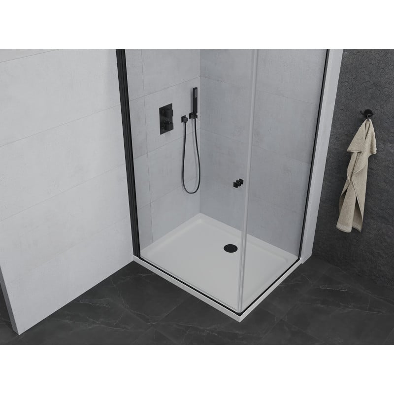 Mexen Pretoria Duschkabine mit Drehtür 80 x 100 cm, transparent, schwarz + Duschwanne Flat - 852-080-100-70-00-4010B