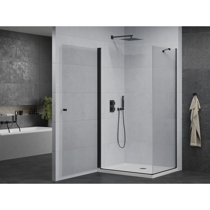 Mexen Pretoria Duschkabine schwenkbar 80 x 110 cm, transparent, schwarz + Duschwanne Flat - 852-080-110-70-00-4010B