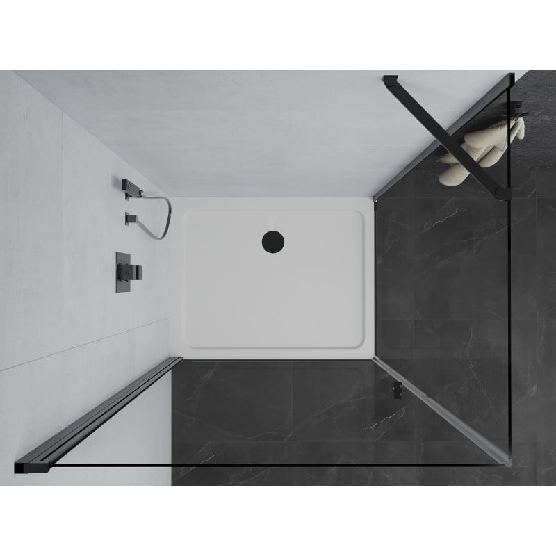 Mexen Pretoria Duschkabine, Schwingtür, 90 x 80 cm, transparent, schwarz + Duschwanne Flat - 852-090-080-70-00-4010B
