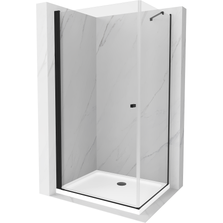 Mexen Pretoria Duschkabine, Schwingtür, 90 x 80 cm, transparent, schwarz + Duschwanne Flat - 852-090-080-70-00-4010B