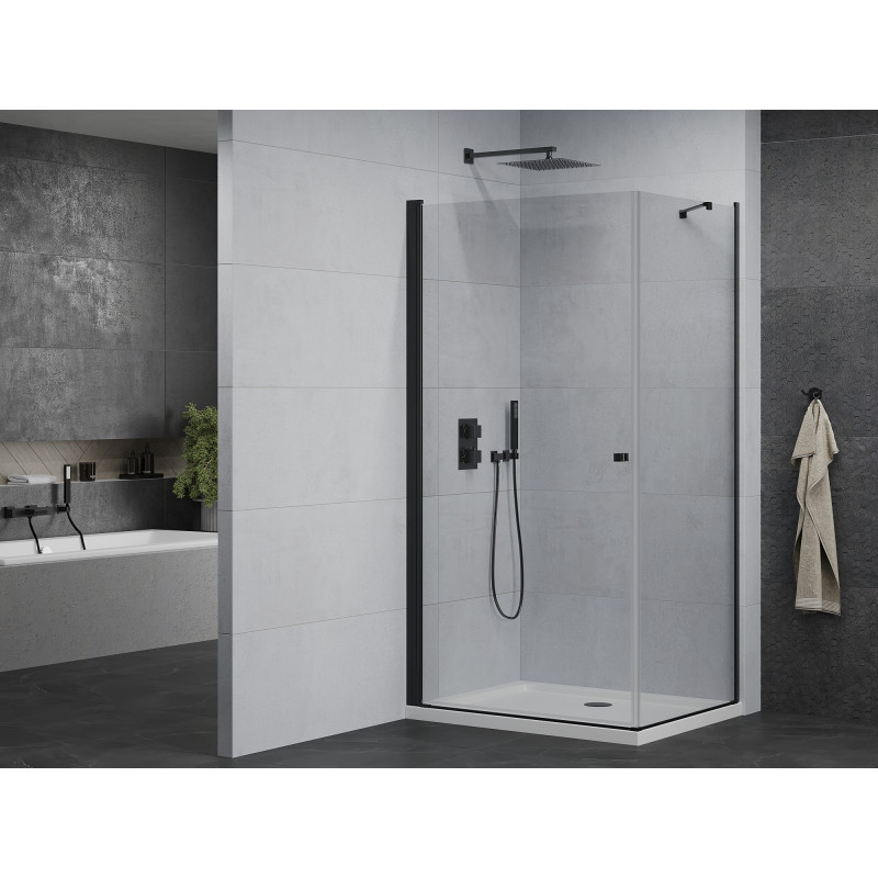 Mexen Pretoria Duschkabine 90 x 110 cm, transparent, schwarz + Flat Duschwanne - 852-090-110-70-00-4010B
