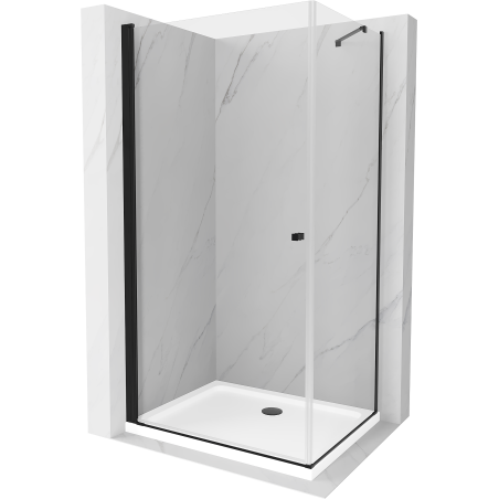 Mexen Pretoria Duschkabine schwenkbar 90 x 90 cm, transparent, schwarz + Flat Duschwanne - 852-090-090-70-00-4010B