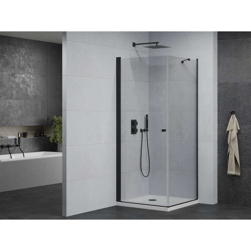 Mexen Pretoria Duschecke pendelbar 90 x 90 cm, transparent, schwarz + Duschwanne Flat - 852-090-090-70-00-4010B