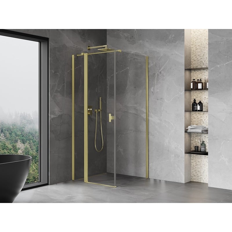 Mexen Mist T Duschkabine mit Drehtür 70 x 70 cm, transparent, gebürstetes Gold - 8A4T-070-070-55-00