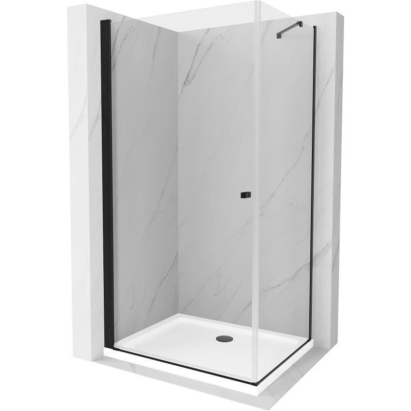 Mexen Pretoria Duschkabine schwenkbar 100 x 100 cm, transparent, schwarz + Duschwanne Flat - 852-100-100-70-00-4010B