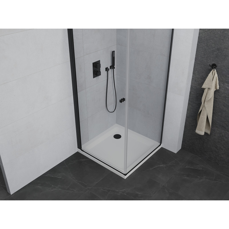 Mexen Pretoria Duschkabine schwenkbar 100 x 100 cm, transparent, schwarz + Flat-Duschwanne - 852-100-100-70-00-4010B