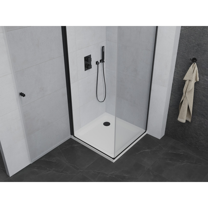 Mexen Pretoria Duschkabine schwenkbar 100 x 100 cm, transparent, schwarz + Duschwanne Flat - 852-100-100-70-00-4010B