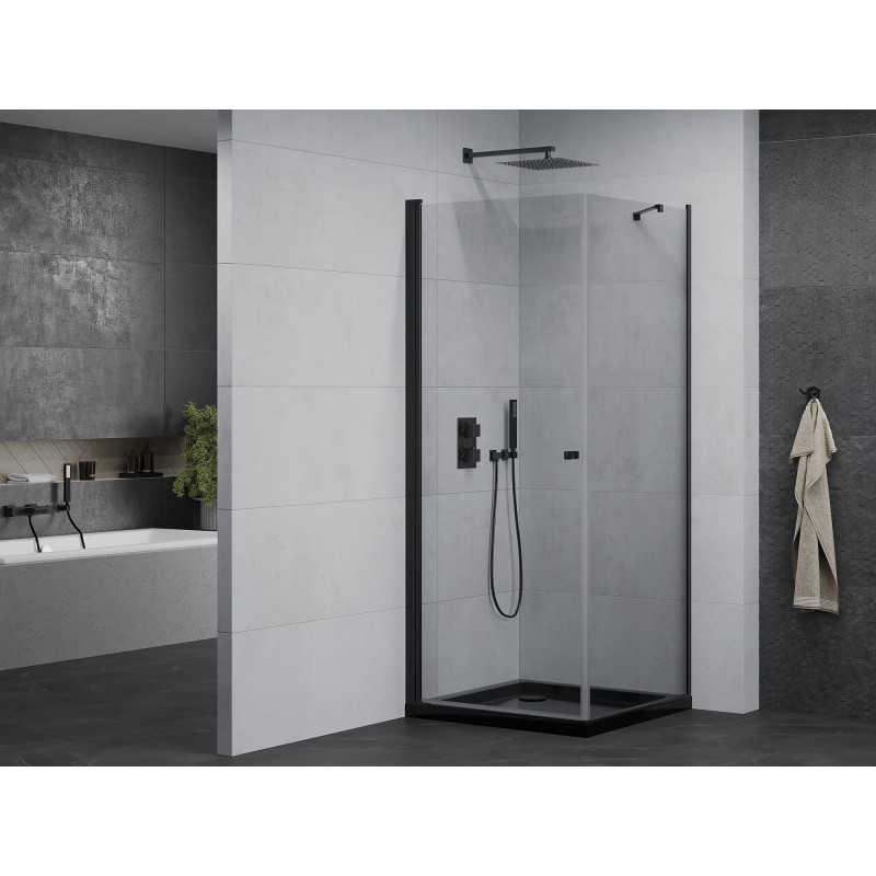 Mexen Pretoria nischendusche 70 x 70 cm, transparent, schwarz + Duschwanne Flat, schwarz - 852-070-070-70-00-4070B