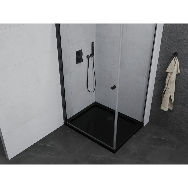 Mexen Pretoria aufklappbare Duschkabine 70 x 120 cm, transparent, schwarz + Duschwanne Flat, schwarz - 852-070-120-70-00-4070B