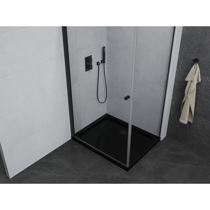 Mexen Pretoria Duschkabine schwenkbar 80 x 70 cm, transparent, schwarz + Duschwanne Flat, schwarz - 852-080-070-70-00-4070B