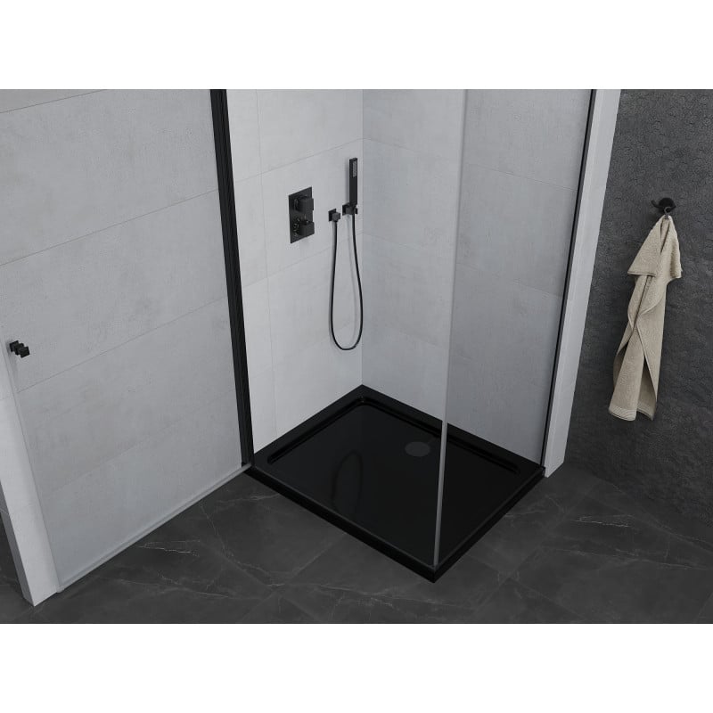 Mexen Pretoria Duschkabine schwenkbar 80 x 90 cm, transparent, schwarz + Duschwanne Flat, schwarz - 852-080-090-70-00-4070B