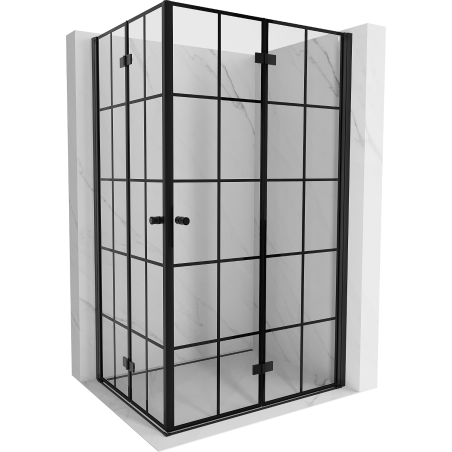 Mexen Mist-F Duo faltbare Duschkabine rechts 80 x 90 cm, schwarzes Gitter, schwarz - 8A6-080L-090P-70-77