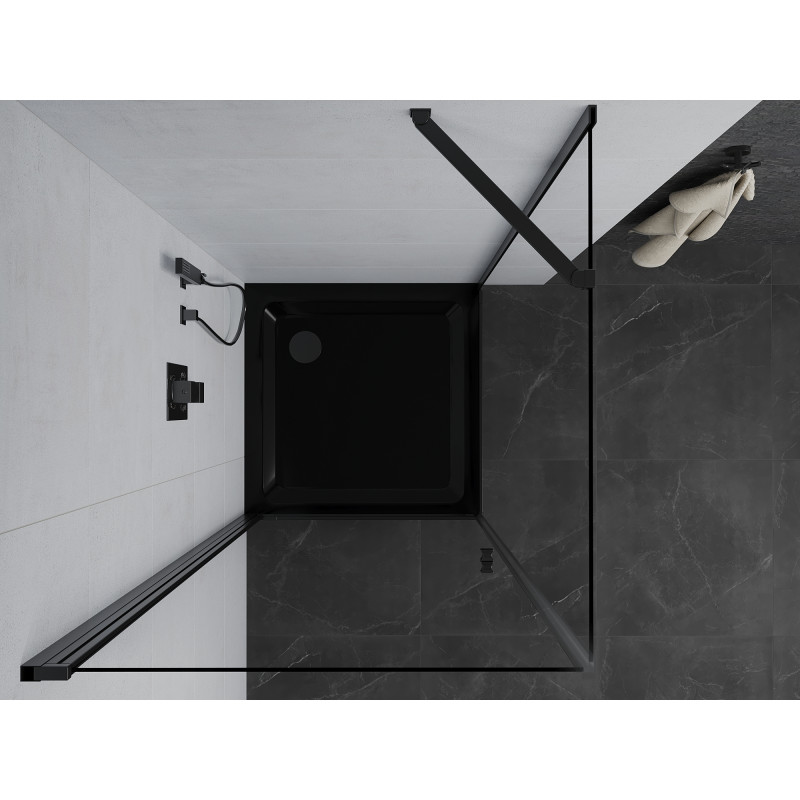 Mexen Pretoria schwenkbare Duschkabine 80 x 80 cm, transparent, schwarz + Flat Duschwanne, schwarz - 852-080-080-70-00-4070B