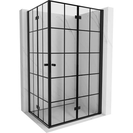 Mexen Mist-F Duo klappbare Duschkabine rechts 75 x 95 cm, schwarzes Gitter, schwarz - 8A6-075L-095P-70-77